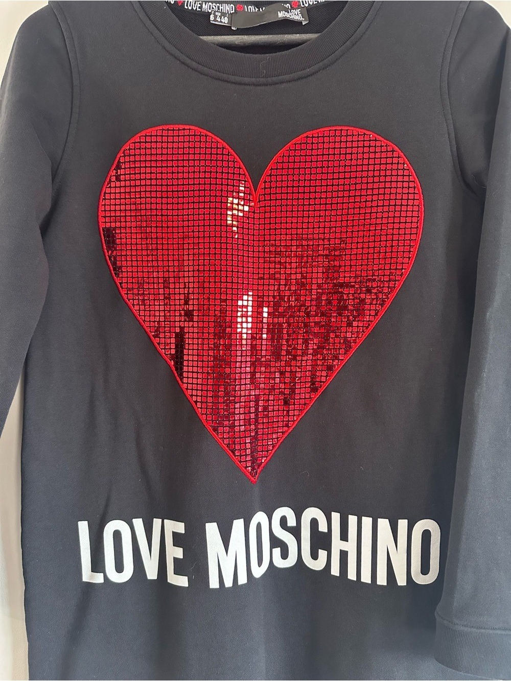 Love Moschino Black Sweatshirt Dress with Red Sequin Heart Black Size 4 - Picture 10 of 11